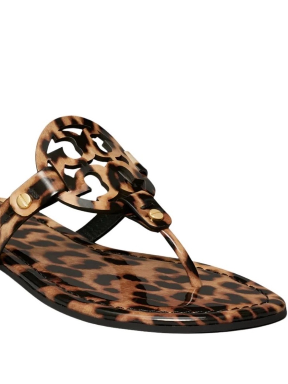 Tory Burch Miller Leather Leopard Print Sandals Brown Black Size 9 - Picture 7 of 9